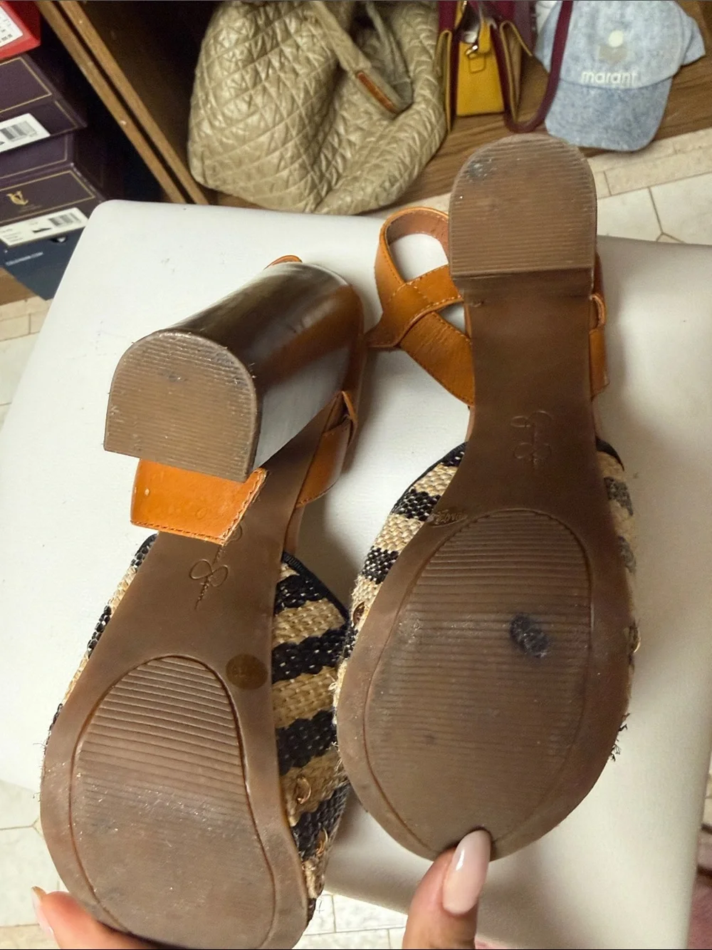 Jessica Simpson Platform Peep-Toe Sandals in Tan and Black - Women's